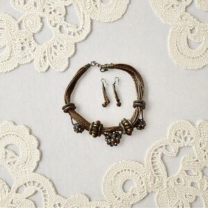 Beautiful sparklybrown and gold necklace with matching earrings bracelet is free